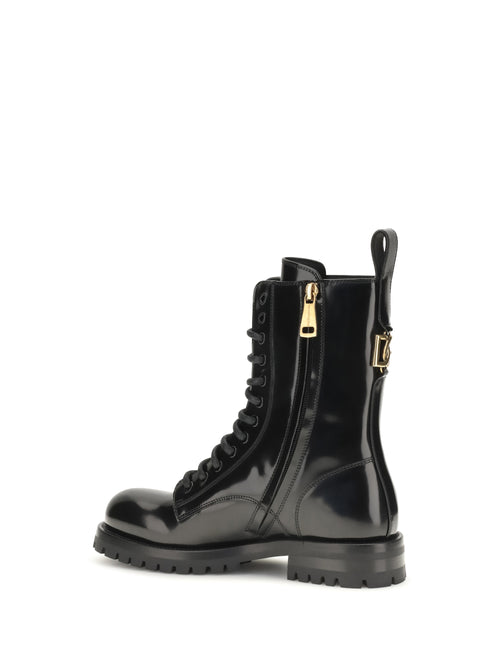 Dolce & Gabbana Leather Lace-Up Booties - Black