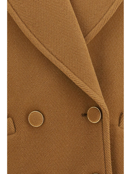 Chloé Double-breasted herringbone wool short Coat - Dusty Camel