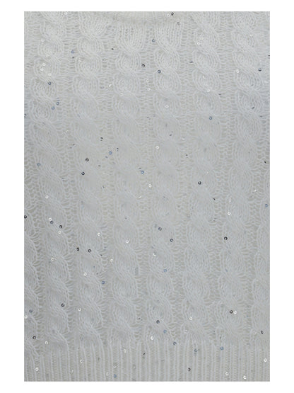 BRUNELLO CUCINELLI White linen knit Tank Top with sequins