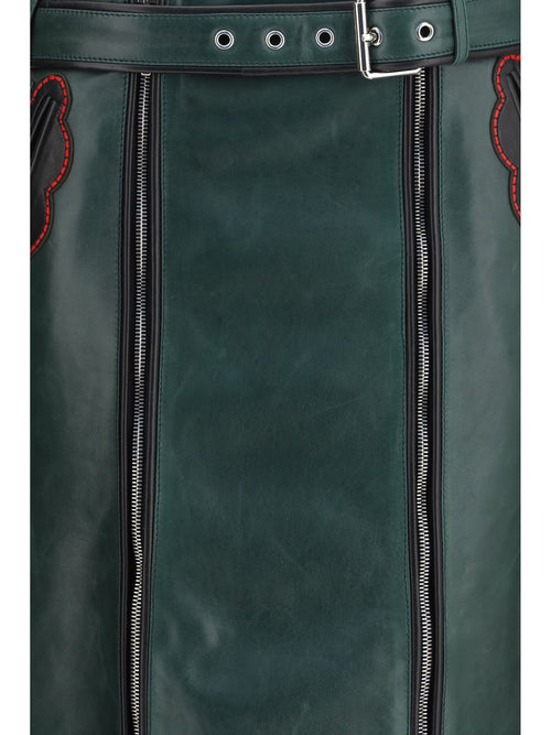 Marni Leather Skirt with belt and pockets - Dark Sea Green
