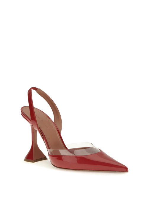 Amina Muaddi Lara Slingback Pumps - Winter Red Patent + Transparent Pvc