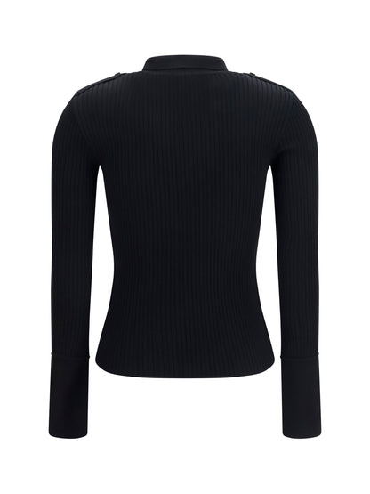 Courrèges Ribbed knit Polo Shirt - Black