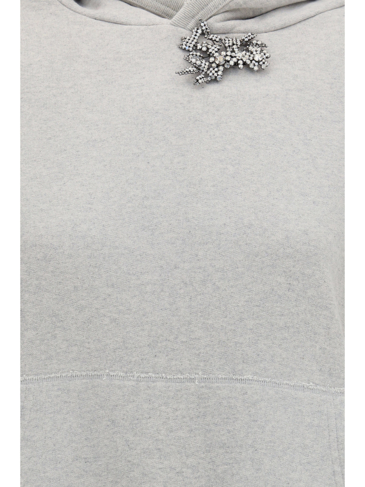 Prada Cotton fleece Hoodie with jewel brooch - Marmo