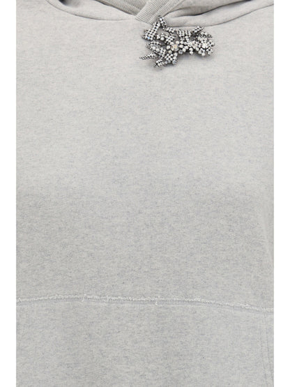 Prada Cotton fleece Hoodie with jewel brooch - Marmo