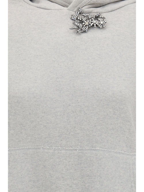 Prada Cotton fleece Hoodie with jewel brooch - Marmo