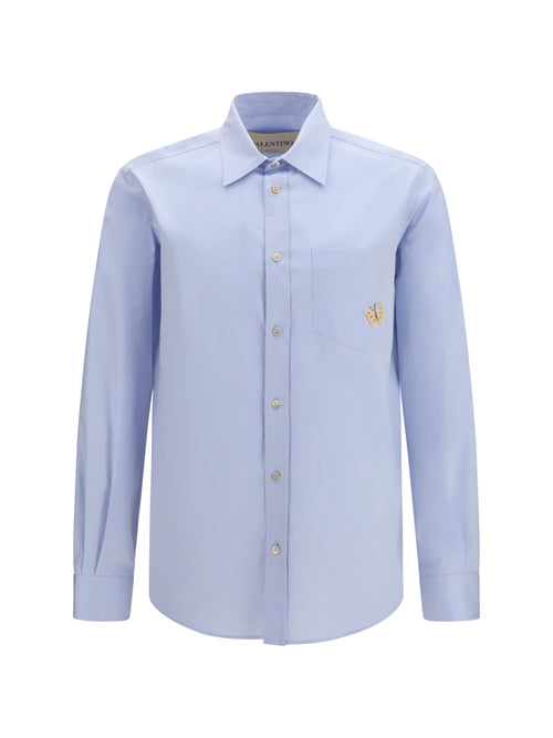 Valentino Cotton Shirt with butterfly embroidery - Light Cloud