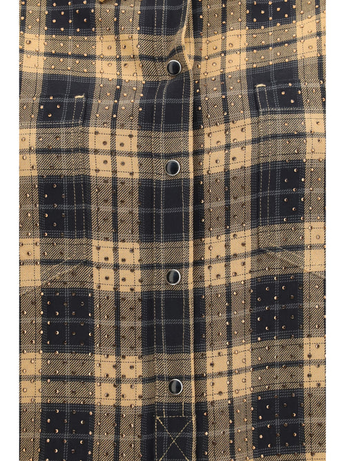 Pinko Barbellino check pattern Shirt with all-over micro rhinestones - Camel/Black
