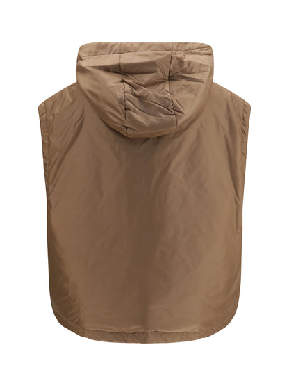 Max Mara The Cube Hooded padded Vest in water repellent canvas - Dark Gold