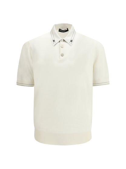 DOLCE & GABBANA Silk Polo with collar and short sleeves