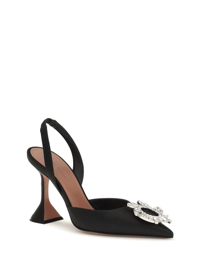 Amina Muaddi Begum Slingback Pumps - Black Satin