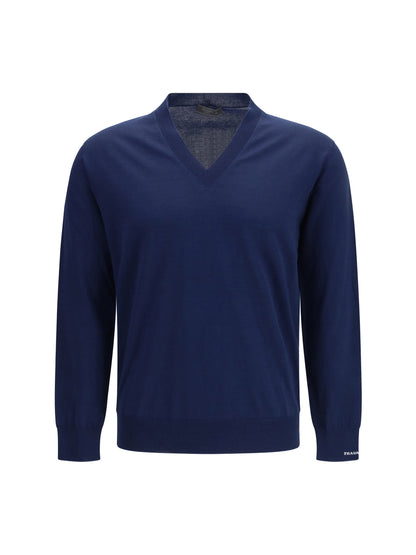 Prada Cotton V-neck Sweater - Bleu