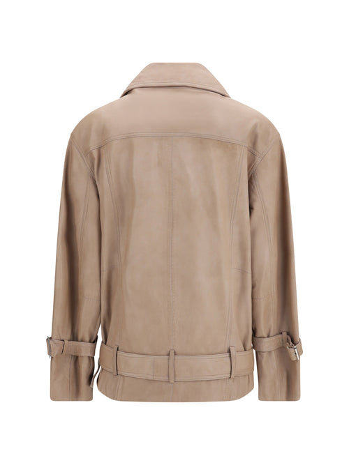Pinko Leather biker Jacket - Beige-Green Capra