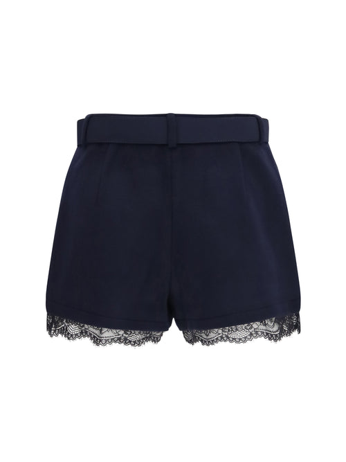 Self-Portrait Wool Shorts with lace - Navy