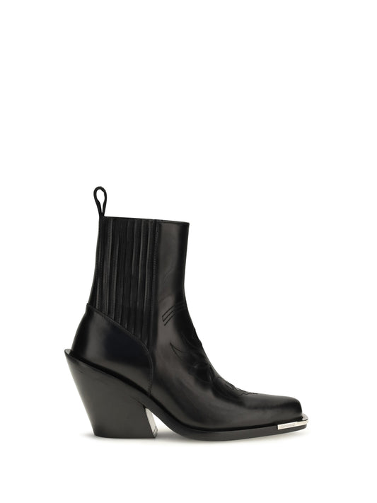 Rabanne Leather cowboy Ankle Boots - Black