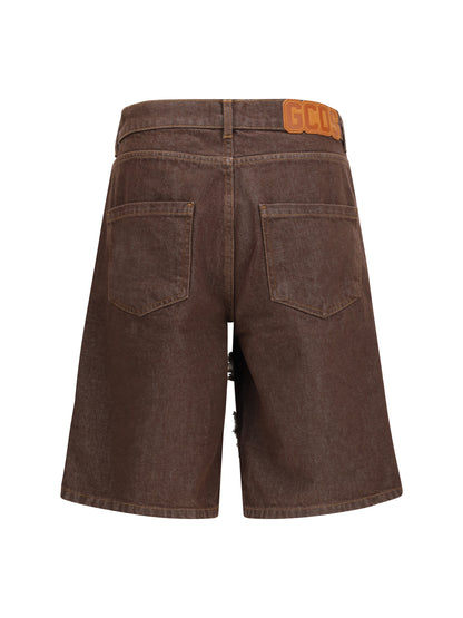 GCDS Lounge logo denim Shorts - Dark Brown/Brown