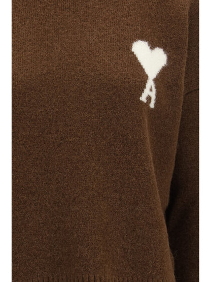 Ami Paris Ami De Coeur Sweater - Marron Chocolat/Ecru