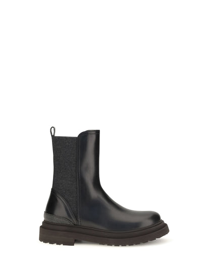 Brunello Cucinelli Leather Chelsea Ankle Boots - Black