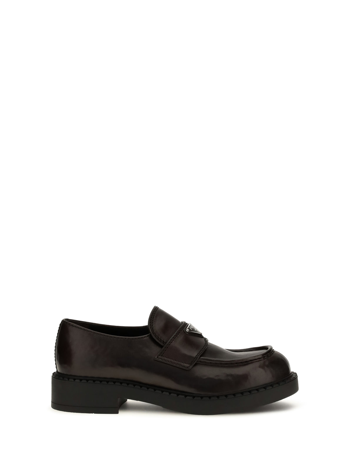 Prada Brushed leather Loafers with triangle logo - Teak