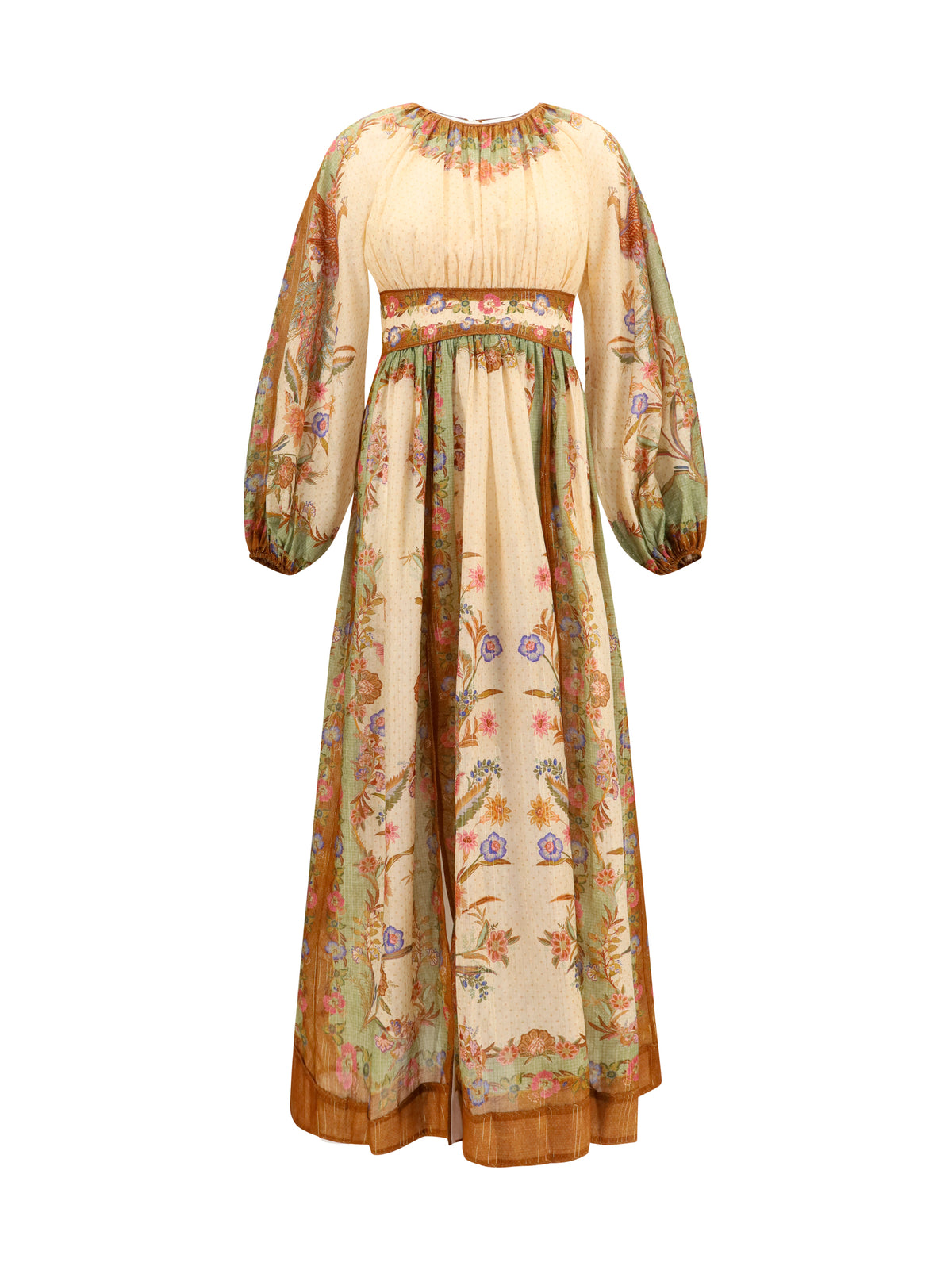 Zimmermann Indra elasticated waist maxi Dress - Cream Khaki Scarf Floral