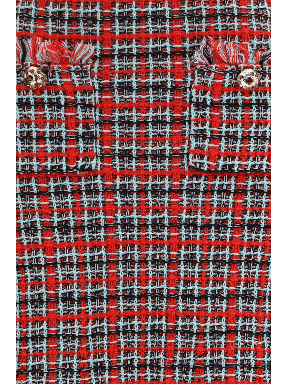 Self-Portrait Check knit midi Skirt with frayed edges - Red