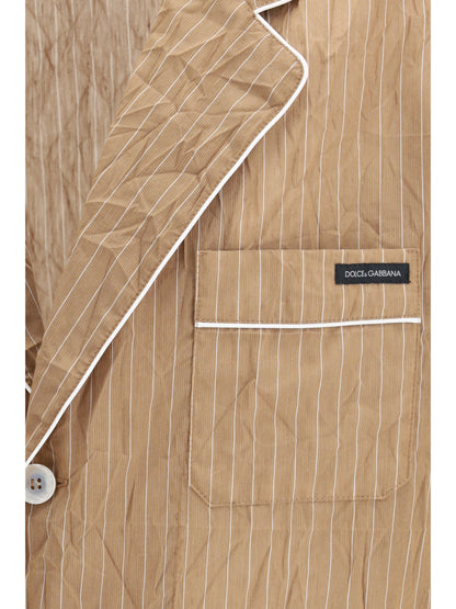 DOLCE & GABBANA Vanity Shirt-style robe in froissé striped fabric