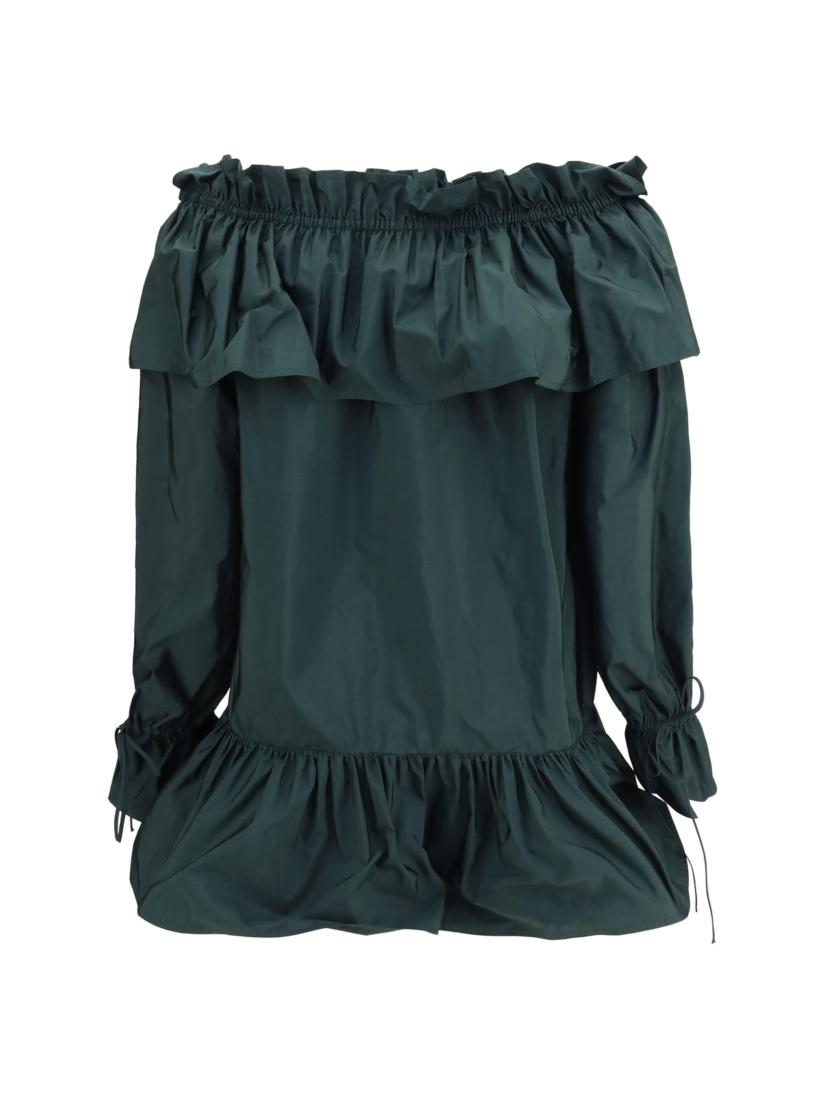 Saint Laurent Ruffled Nylon Poplin Dress - Vert Fonce