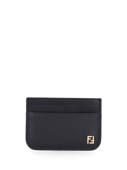 Fendi Leather Card Holder With Ff Logo - Black