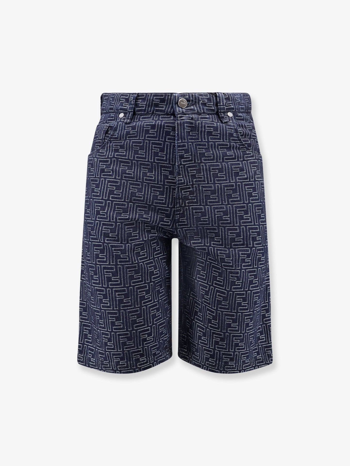 Fendi Denim Bermuda Shorts With All Over Ff Logo