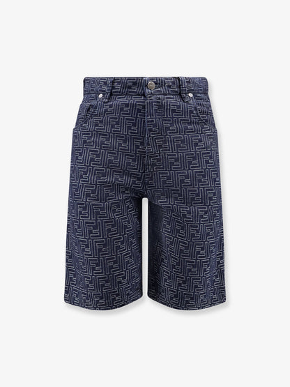 Fendi Denim Bermuda Shorts With All Over Ff Logo