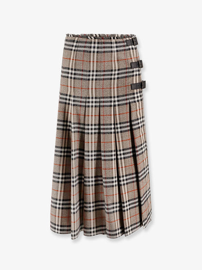 Burberry Burberry Check Print Wool Long Skirt