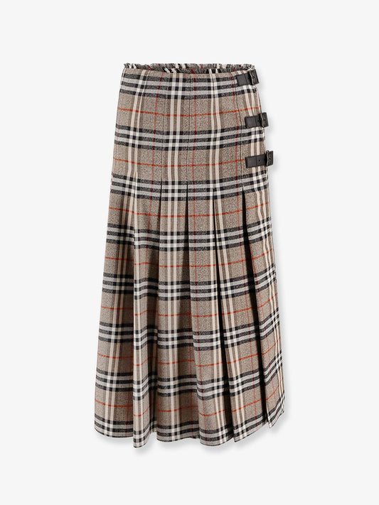 Burberry Burberry Check Print Wool Long Skirt