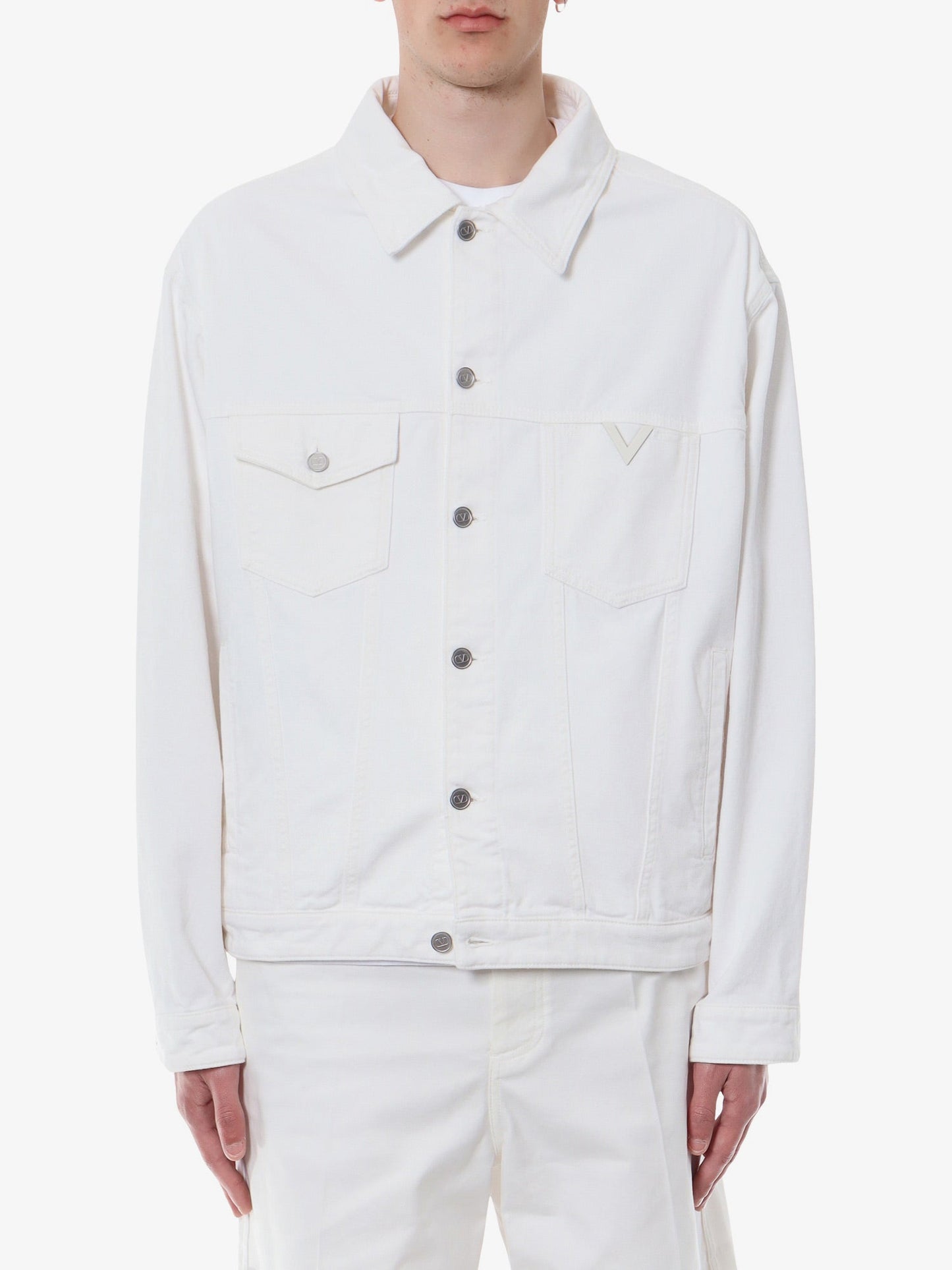 Valentino Denim Jacket With Metal Vlogo Detail