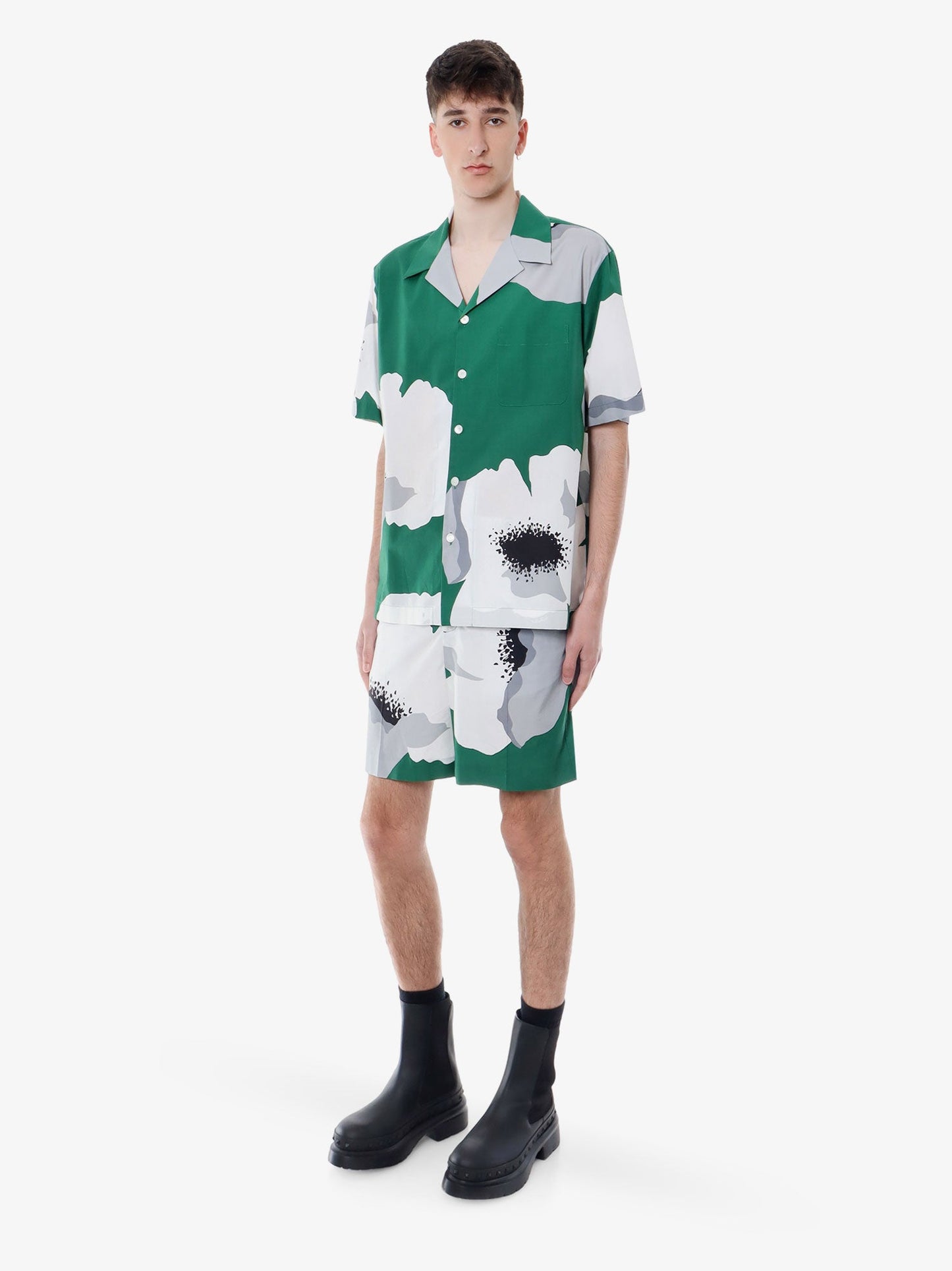 Valentino Cotton Bermuda Shorts With Valentino Flower Portrait Print
