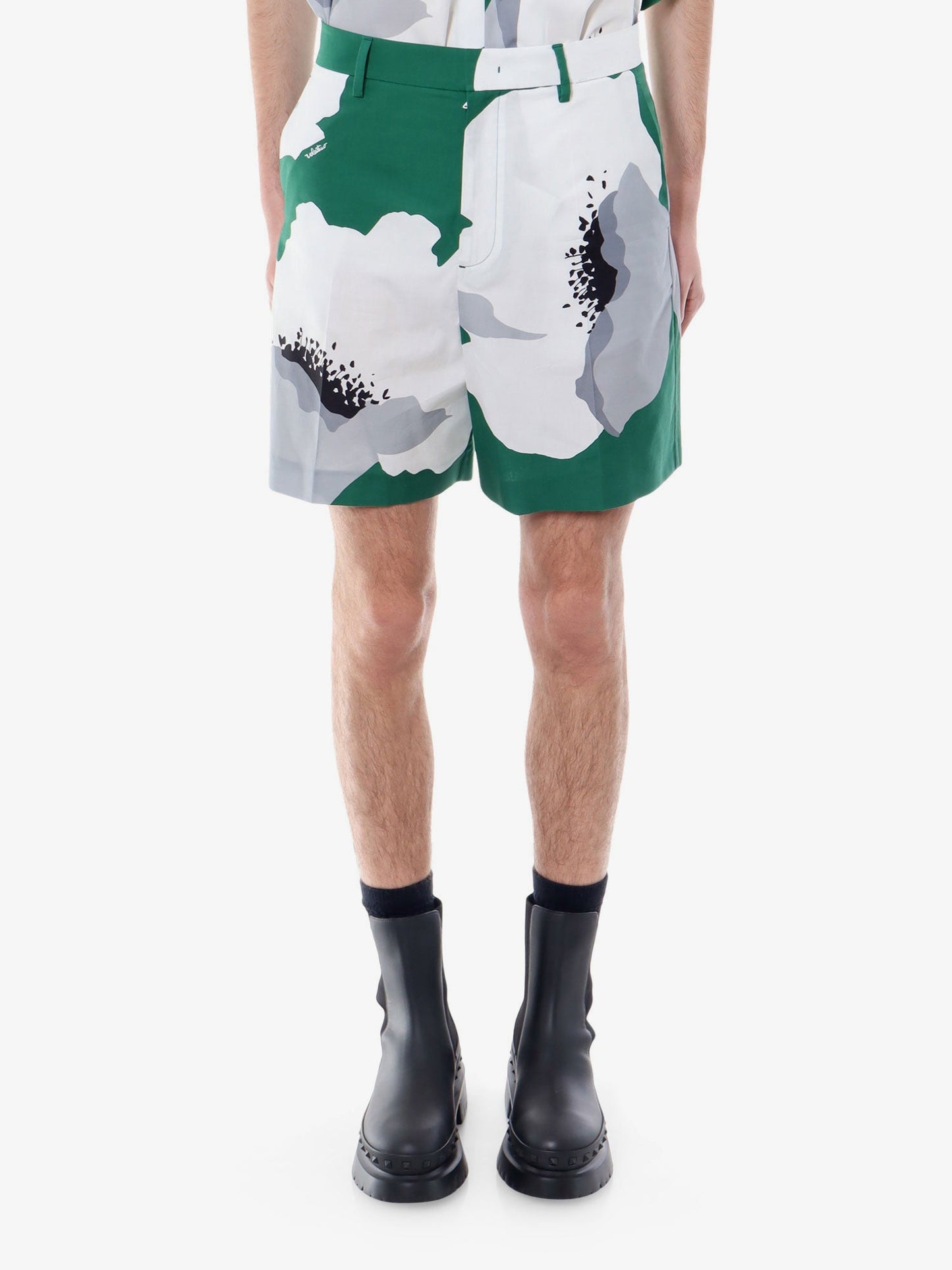 Valentino Cotton Bermuda Shorts With Valentino Flower Portrait Print