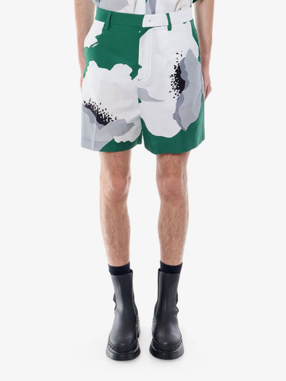 Valentino Cotton Bermuda Shorts With Valentino Flower Portrait Print