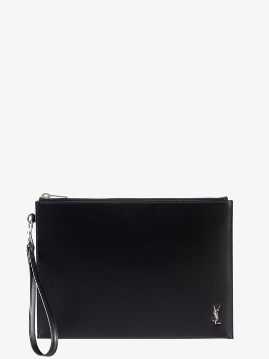 Saint Laurent Leather Clutch With Monogram Detail
