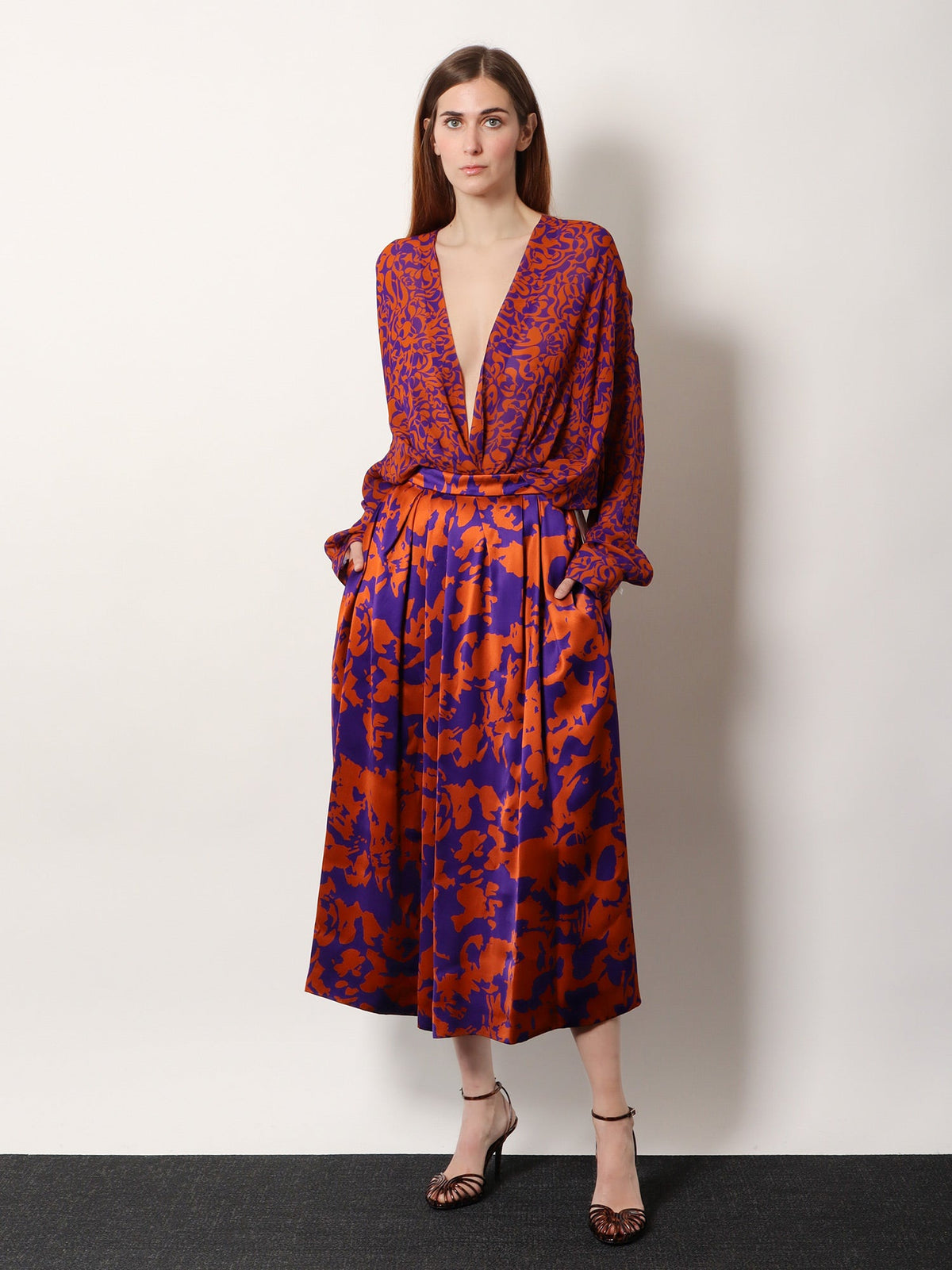 Dries Van Noten Soni skirt in printed viscose - Orange