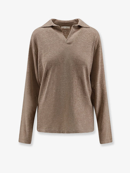 The Row Niosa polo shirt in cotton and linen - Coral Cream