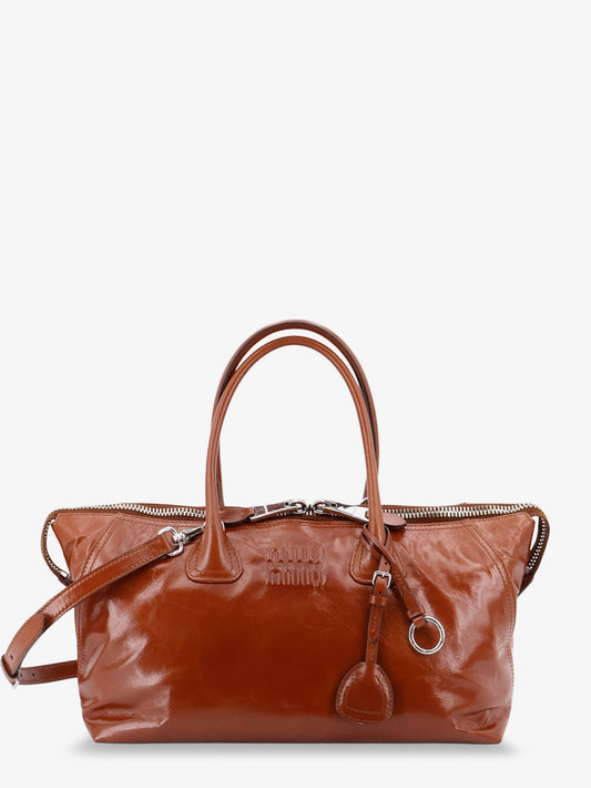 Miu Miu Shiny leather handbag with front lettering logo - Palissandro