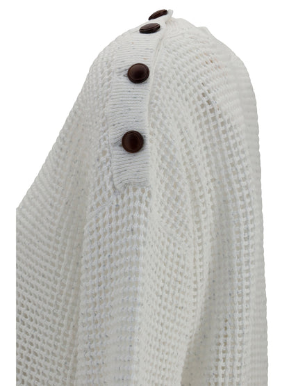 Brunello Cucinelli Openwork Sweater with shoulder buttons - White
