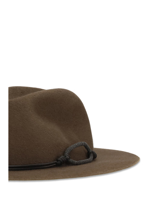 Brunello Cucinelli Felt Fedora Hat with leather band and monile - Moka