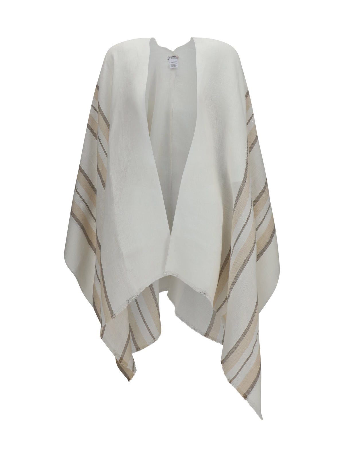 Brunello Cucinelli Open Poncho in linen, cashmere and silk blend - Bianco+Beige+Camel+Argento