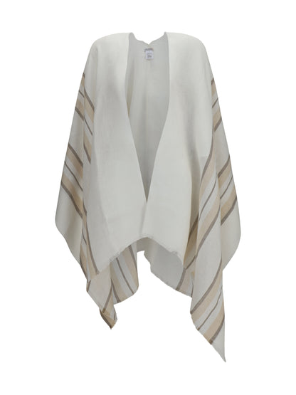 Brunello Cucinelli Open Poncho in linen, cashmere and silk blend - Bianco+Beige+Camel+Argento