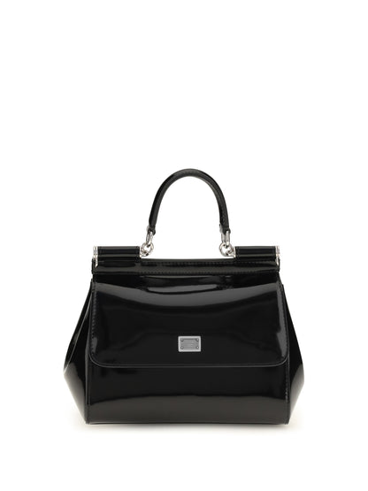 Dolce & Gabbana Small Sicily glossy calfskin Handbag - Black