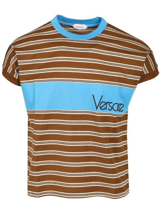 Versace Striped Cotton T-Shirt With Inlay - Multi