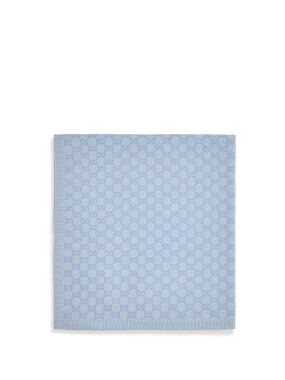 Gucci GG Monogram wool Blanket for Baby - Ivory/Sky Blue