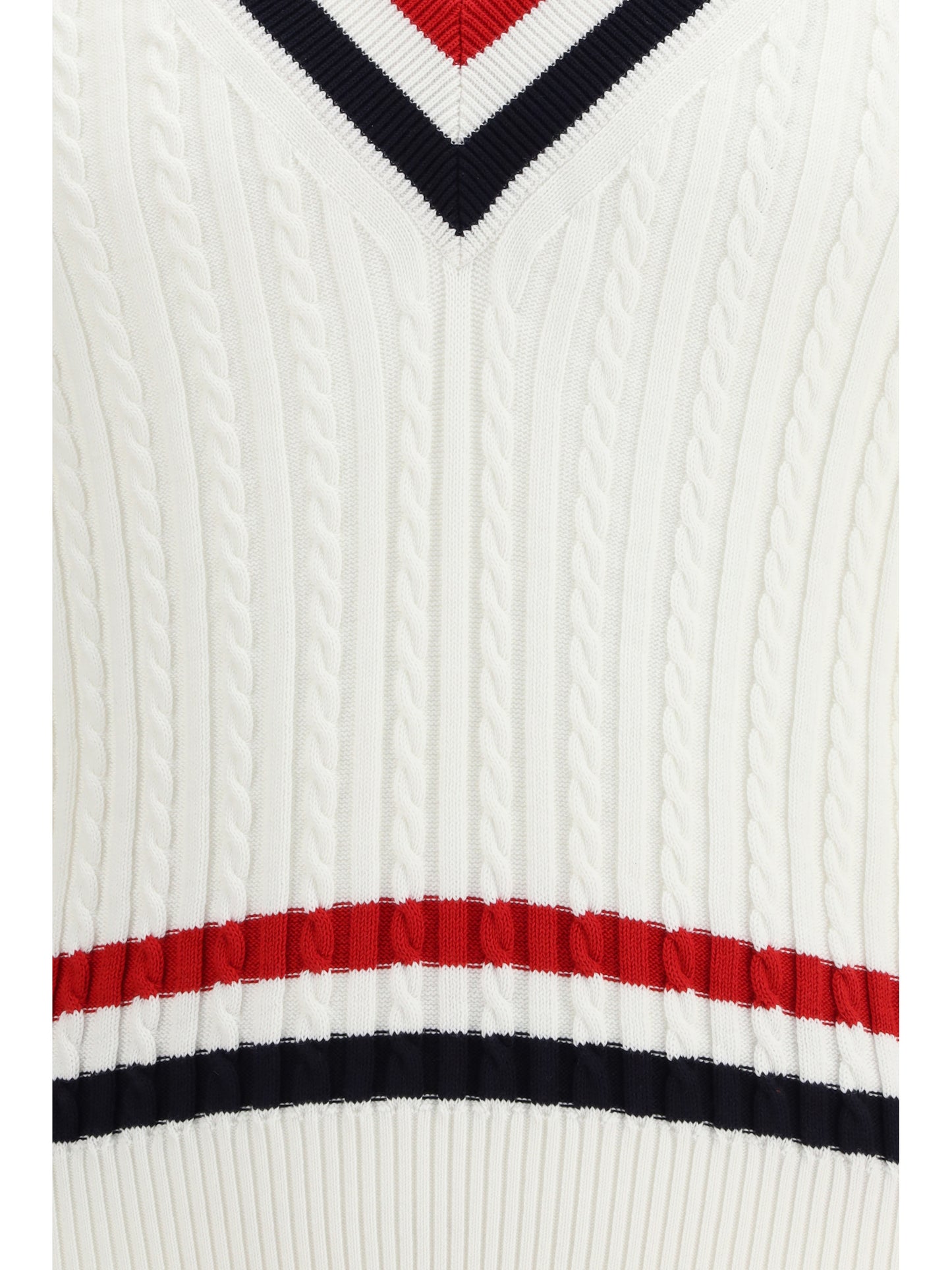 THOM BROWNE Intarsia cable-knit V-neck Sweater