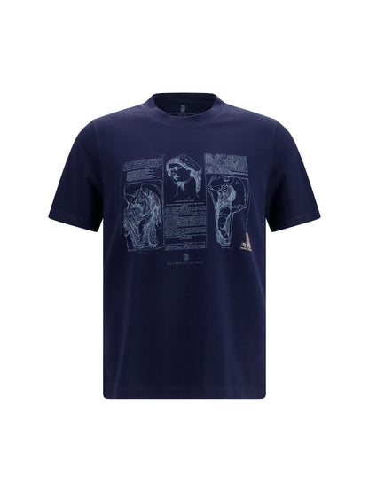 Brunello Cucinelli Cotton printed T-shirt - Cobalto+Grigio Medio+174