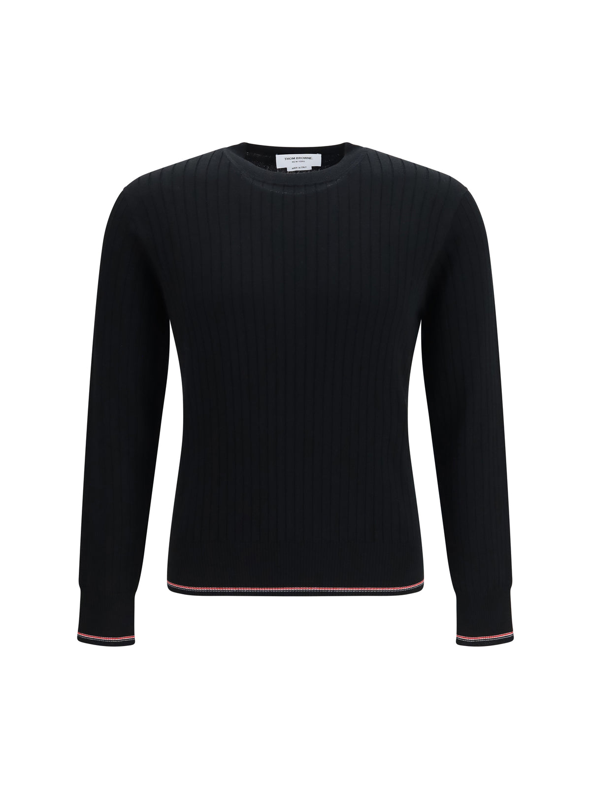 Thom Browne Crewneck cotton knit Sweater with 4-bar detail - Black