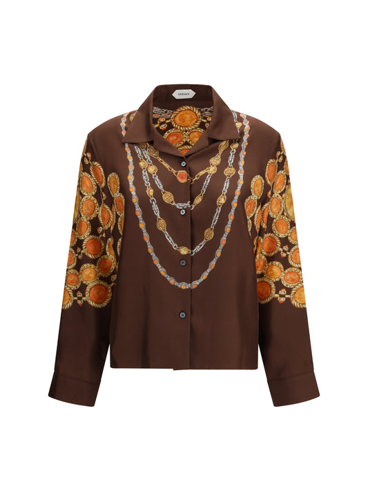 Versace Chain print buttoned Shirt - Chocolate+Amber